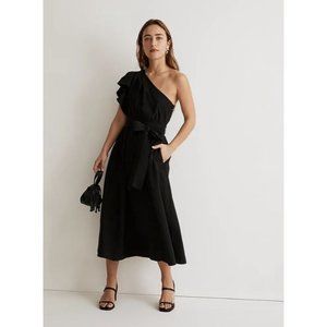 Madewell Ruffled One-Shoulder Midi Dress True Black Size 00 NWT